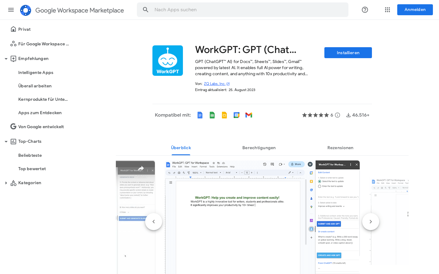 WorkGPT : GPT (ChatGPT™ AI)，适用于由最新 AI 提供支持的 Docs™、Sheets™、Slides™、Gmail™