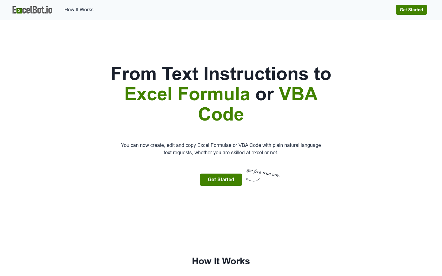 ExcelBot : AI助手,可将自然语言文本转化为Excel公式或VBA代码