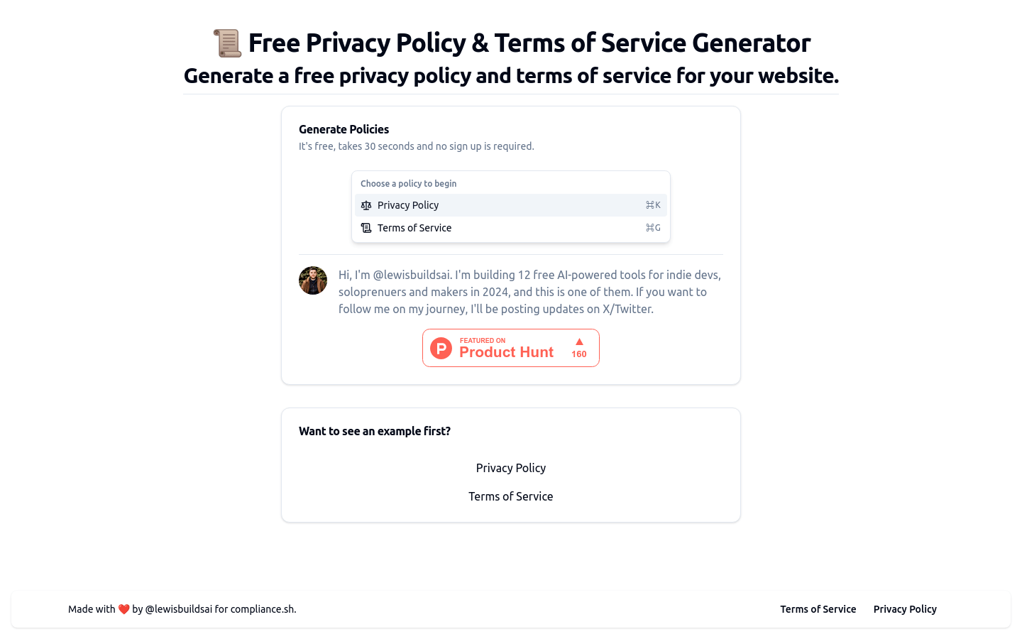 Free AI Privacy Policy & ToS Generator